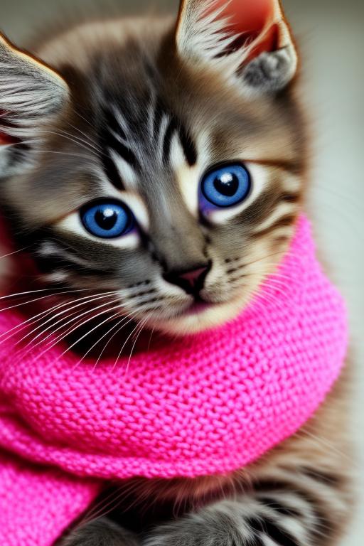 Kitten with horns wears scarf 